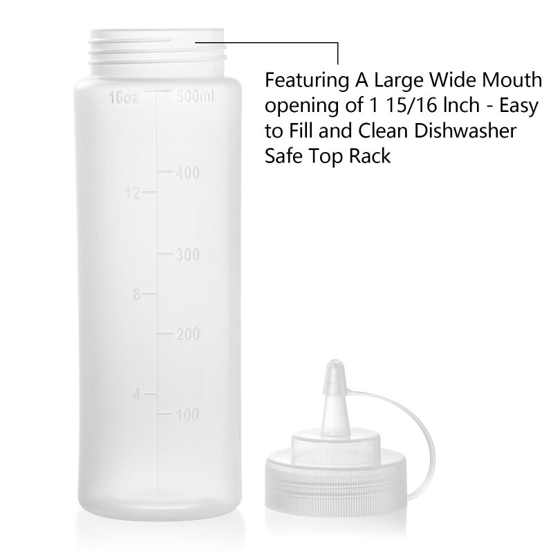 Bekith 12 pack 16 Oz Wide Mouth Plastic Squeeze Condiment Bottles with Twist On Cap Lids and Discrete Measurements, Empty Squirt Bottle For Sauce, Ketchup, Paint - Image 3